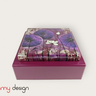 Purple square lacquer box painted with lotus 24 cm 